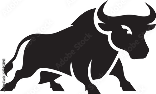 Silhouette Style Vector Bull Logo Icon – Minimal Powerful Animal Symbol for Sports, Agriculture, Business Branding, Strong Monochrome Ox Design, Aggressive Horned Beast Graphic for Print and Web