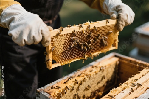Macro Shot of Hands Harvesting Honeycomb Frame