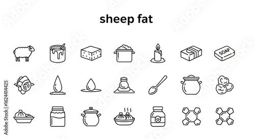 Sheep Fat Icons: Solid Black Glyphs for Butchery & Food Industry