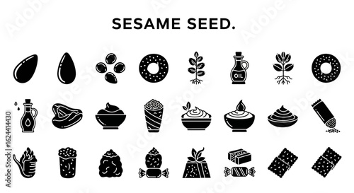 Sesame Seed Icons: Solid Black Glyphs for Baking & Cooking