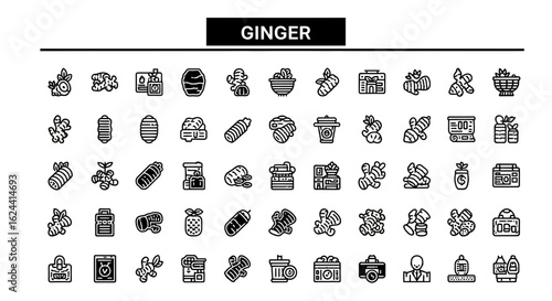 Ginger Spice Icons: Solid Black Glyphs for Cooking & Natural Remedies