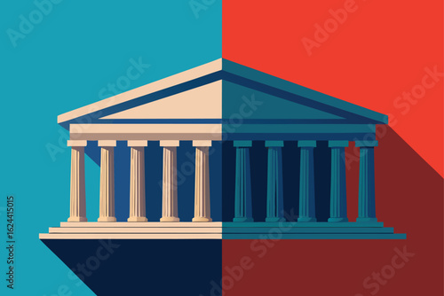 vector of restored vs ruined greek temple  .eps
