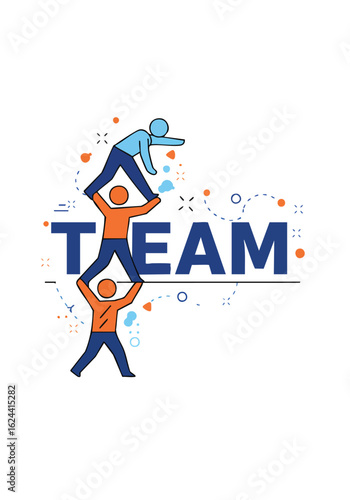 Teamwork with People Building a Pyramid