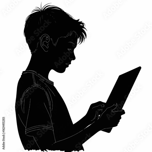 Teen creating digital art on tablet, absorbed in creative technology. Digital art is an engaging hobby for teen as he uses tablet for artistic creation.