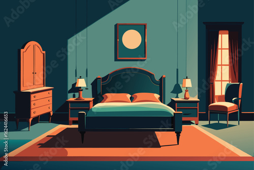 vintage bedroom with antique furniture  .eps