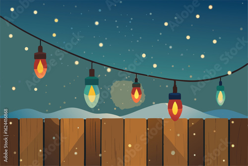 vintage christmas lights glowing softly over a ru.eps