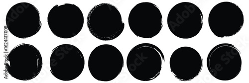 Set of grunge circles colorful shapes. Vector grunge round shape. Round brush painted circle brush stamps. Brush Circle Fill, Bold Ink Round Abstract Shape Design Element. Abstract round grunge paint.
