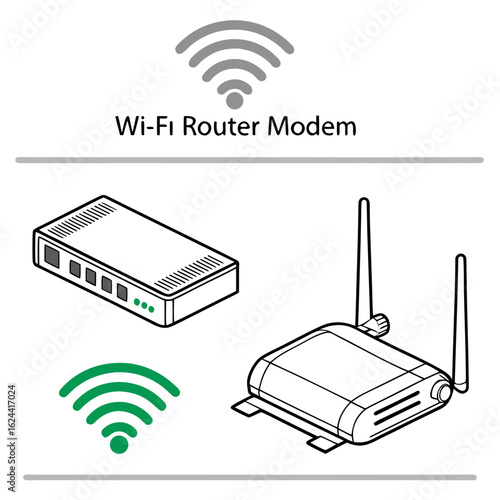 Wifi router modem with wireless signal isolated on white background