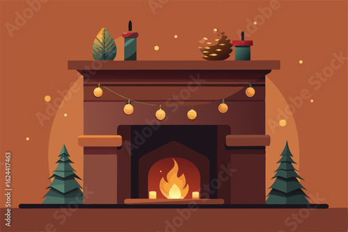 vintage style christmas fireplace mantel adorned .eps