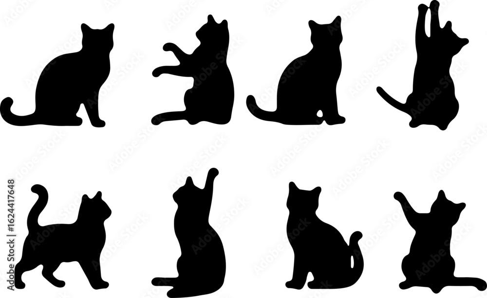 Cat Silhouettes in Various Sitting and Playing Poses Cat Silhouettes in Various Sitting and Playing Poses