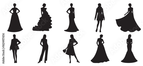 Women fashion dress silhouette, female apparel, clothing mockup, style icon, retail, abstract model, elegant vector, garment, isolated outline, beauty, lady figure
