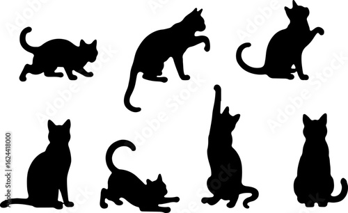 Cat Silhouettes in Various Sitting and Playing Poses