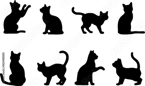Cat Silhouettes in Various Sitting and Playing Poses