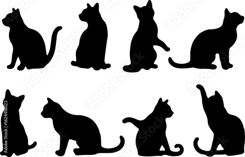 Cat Silhouettes in Various Sitting and Playing Poses