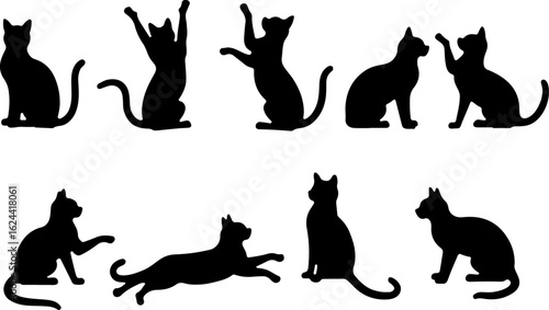 Cat Silhouettes in Various Sitting and Playing Poses