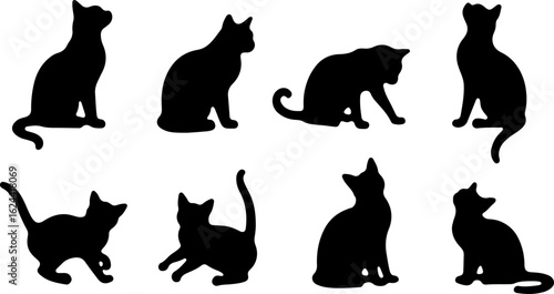 Cat Silhouettes in Various Sitting and Playing Poses