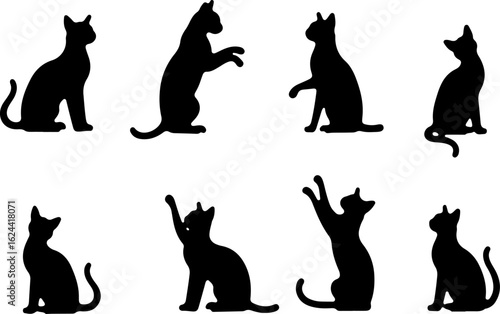 Cat Silhouettes in Various Sitting and Playing Poses