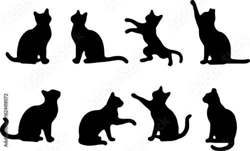 Cat Silhouettes in Various Sitting and Playing Poses
