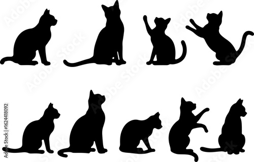 Cat Silhouettes in Various Sitting and Playing Poses