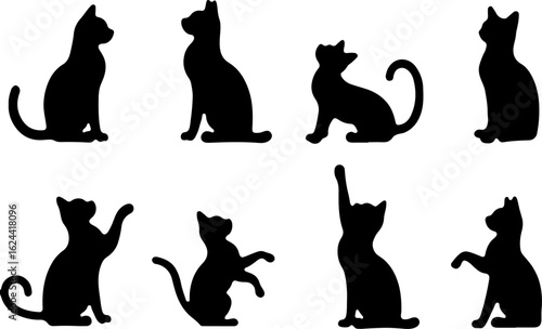 Cat Silhouettes in Various Sitting and Playing Poses