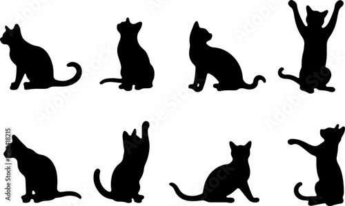 Cat Silhouettes in Various Sitting and Playing Poses