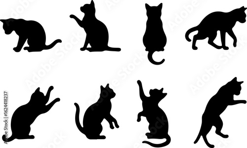 Cat Silhouettes in Various Sitting and Playing Poses