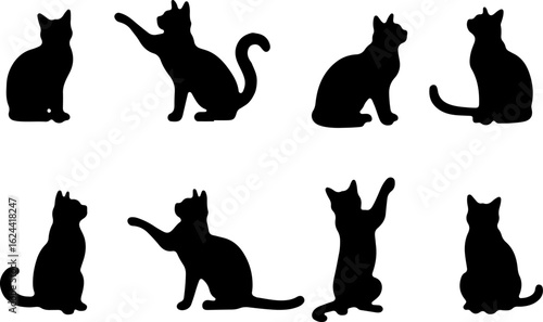 Cat Silhouettes in Various Sitting and Playing Poses