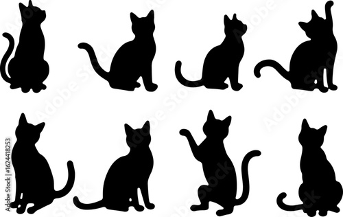 Cat Silhouettes in Various Sitting and Playing Poses