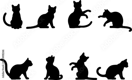 Cat Silhouettes in Various Sitting and Playing Poses