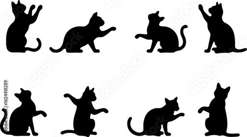 Cat Silhouettes in Various Sitting and Playing Poses