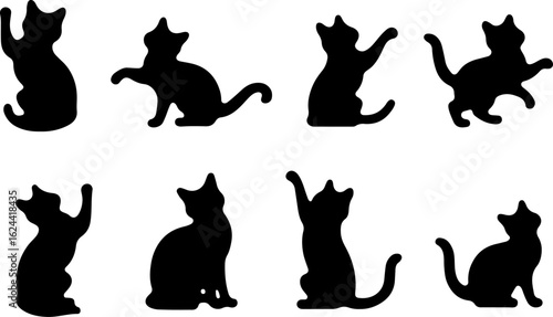 Cat Silhouettes in Various Sitting and Playing Poses