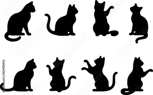 Cat Silhouettes in Various Sitting and Playing Poses