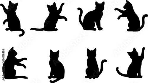 Cat Silhouettes in Various Sitting and Playing Poses