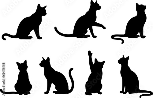 Cat Silhouettes in Various Sitting and Playing Poses
