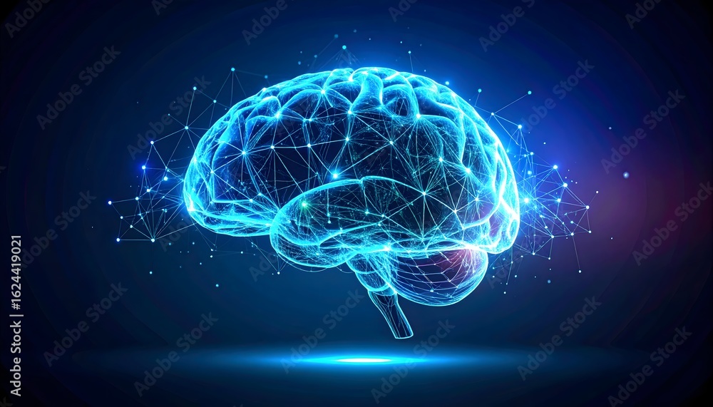 Fototapeta premium Holographic 3D AI brain mesh