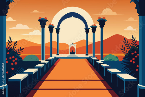 wedding venue landscaping with arches and flowers .eps