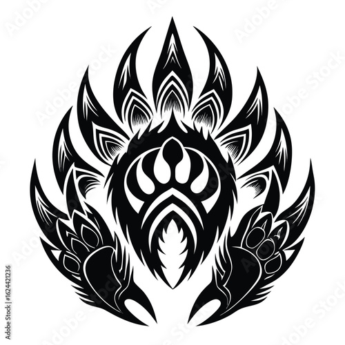 Stylized tribal tattoo design with two powerful figures