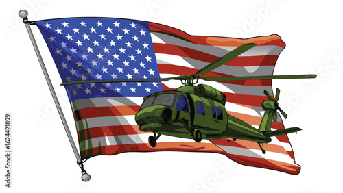 helicopter on flies with the vector flag of united states vector