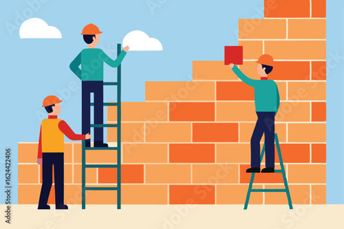 worker team assembling scaffolding and ladders in  (1).eps