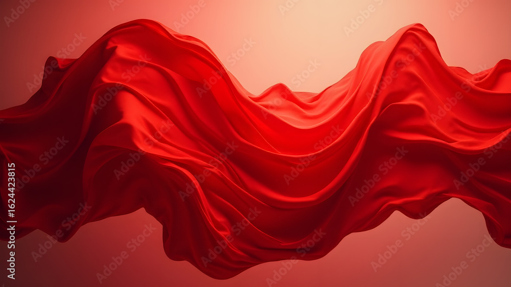 Fototapeta premium Flowing Red Silk Fabric in Motion