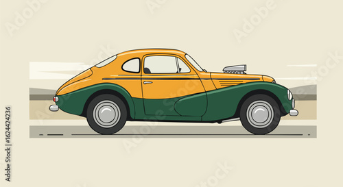 Vintage Yellow and Green Hot Rod Car