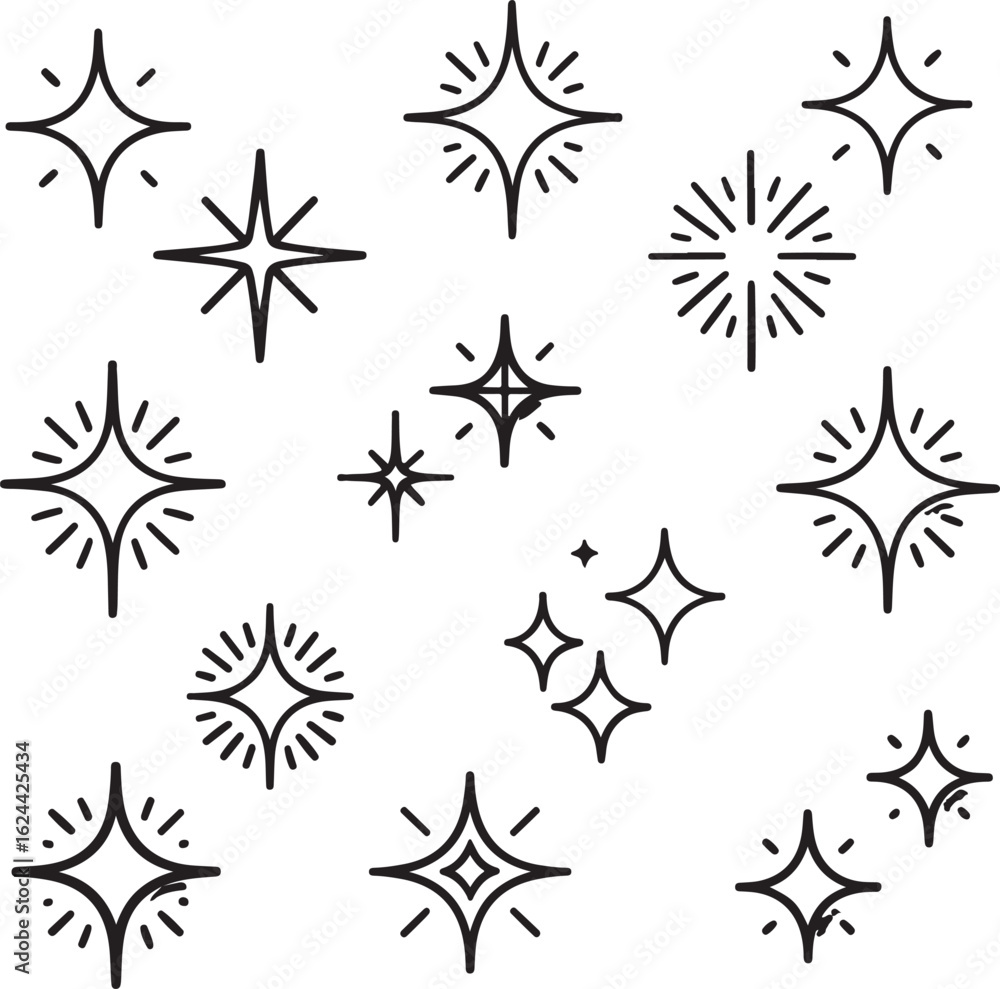 Obraz premium Sparkle Star Outline Icon Pack Shining and Twinkling Star Variations in Line Art
