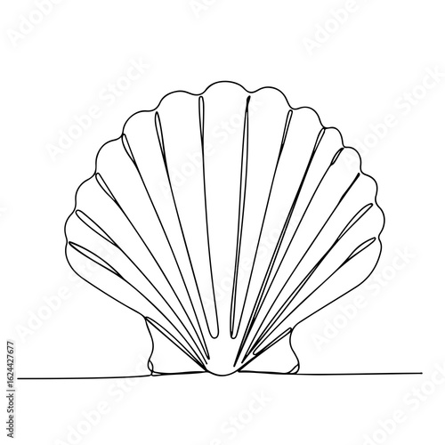 pearl oyster, continuous one line art, black and white, vector illustration, isolated on white background
