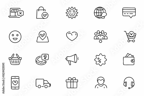 A modern bundle illustrating customer engagement, payment options, and order management in continuous single-line style. Perfect for digital agencies, startups, and product demos.