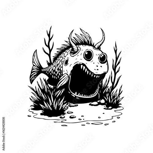 Cartoon spooky fish with big eyes illustration design perfect for halloween and other events
