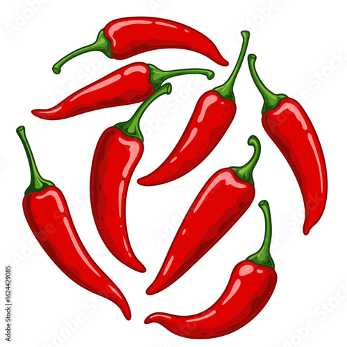 bright red chili peppers on a transparent background