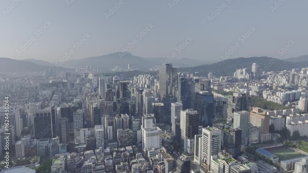 Aerial View of Seoul city in South Korea, Gangnam financial district, Summer, 2025 Aerial View of Seoul city in South Korea, Gangnam financial district, Summer, 2025