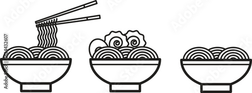 A simple black vector of ramen in a bowl, featuring naruto topping and egg, designed in a clean and minimal style.