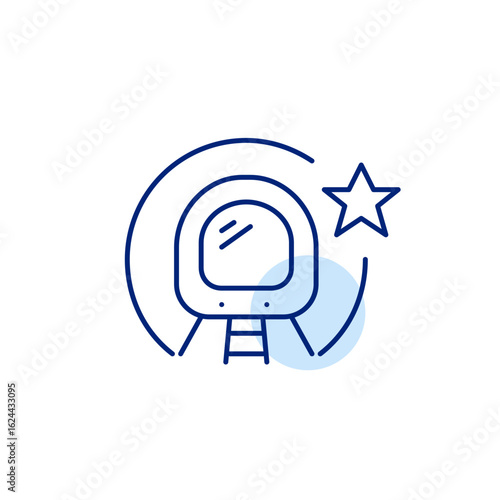 Subway train in tunnel and star. Historic or iconic route, off peak hours transit. Public transportation. Pixel perfect, editable stroke vector icon