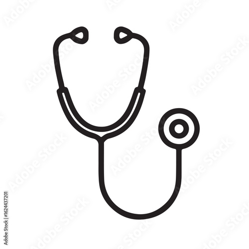 Minimalist vector symbol of a stethoscope representing medical care and healthcare diagnosis.